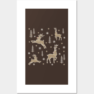 Rudolph Classy Champagne, Gold Reindeer Star Pattern Digital Illustration Posters and Art